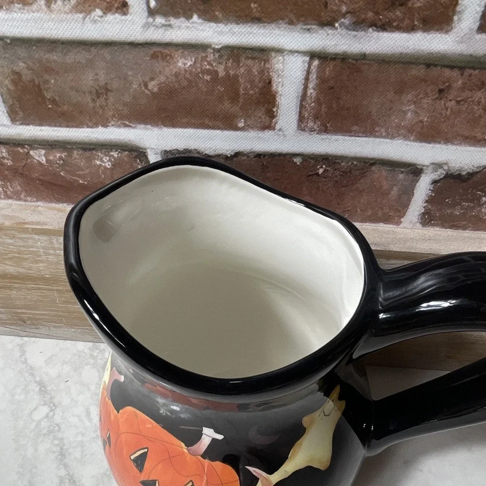 Target Halloween Pumpkin Ceramic Pitcher, Glossy Black, 32 oz, Safe D/M